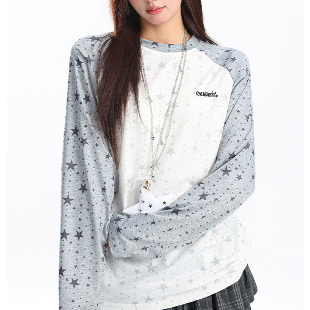 Star Print Raglan Long Sleeve Top