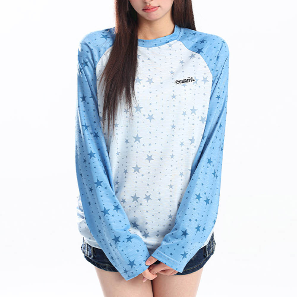 Star Print Raglan Long Sleeve Top