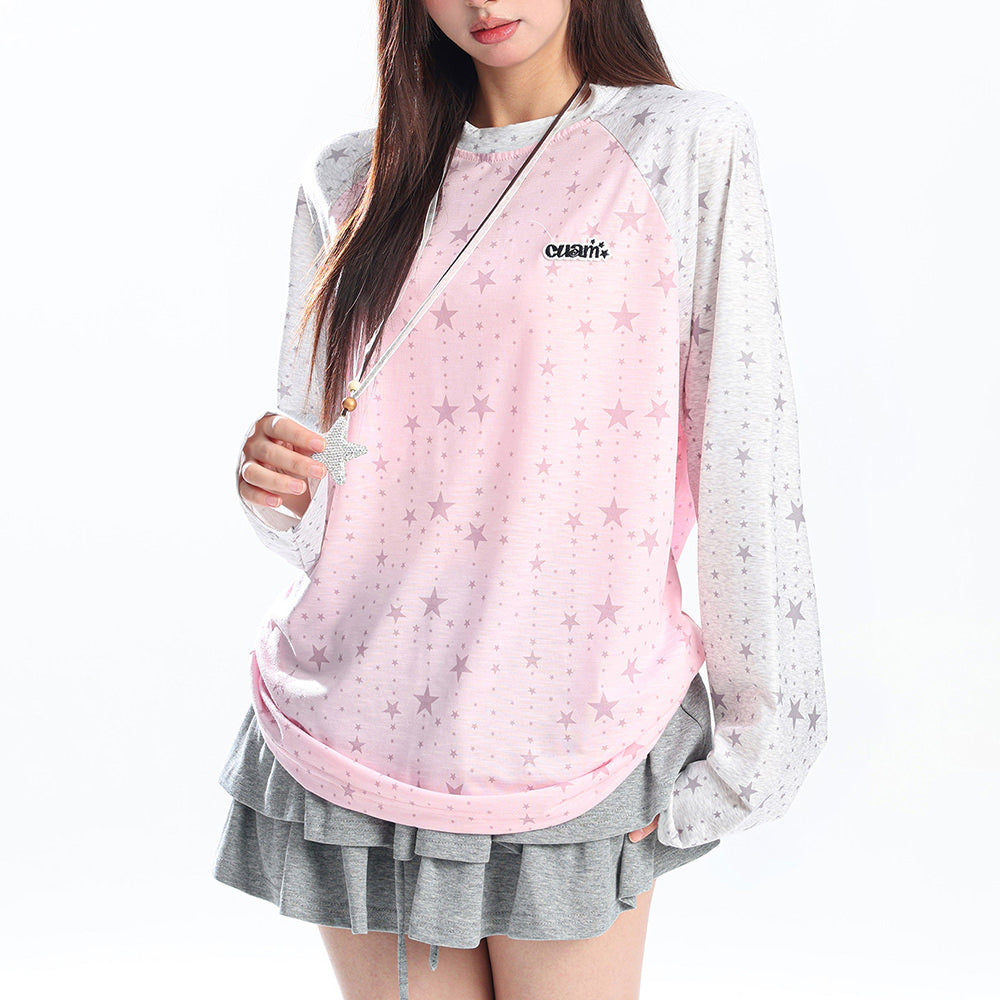 Star Print Raglan Long Sleeve Top
