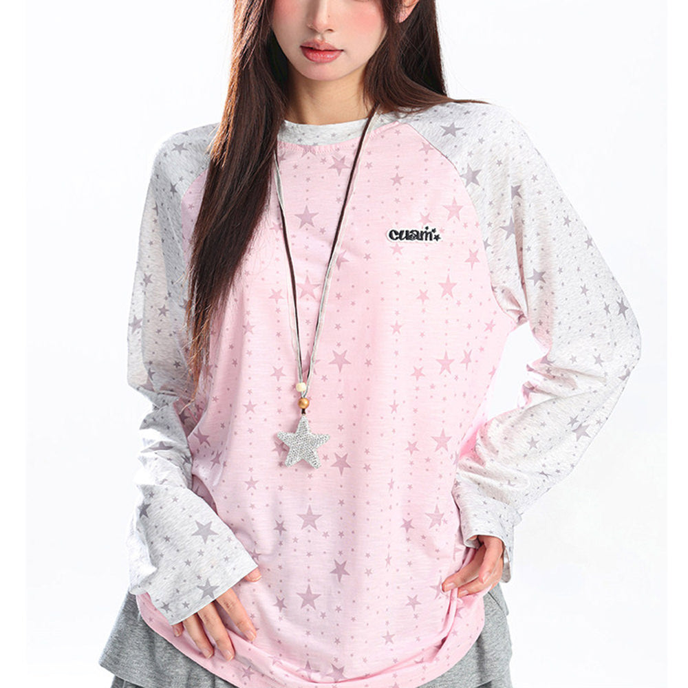Star Print Raglan Long Sleeve Top