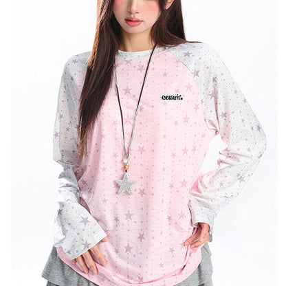 Star Print Raglan Long Sleeve Top