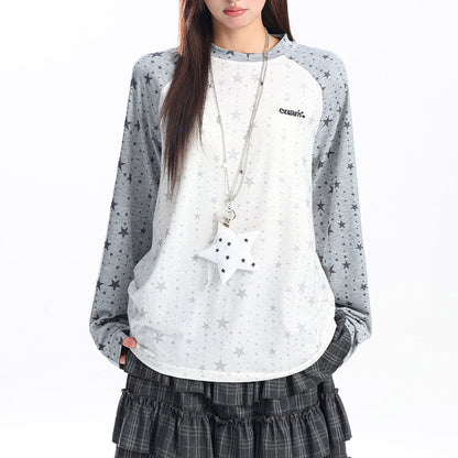 Star Print Raglan Long Sleeve Top