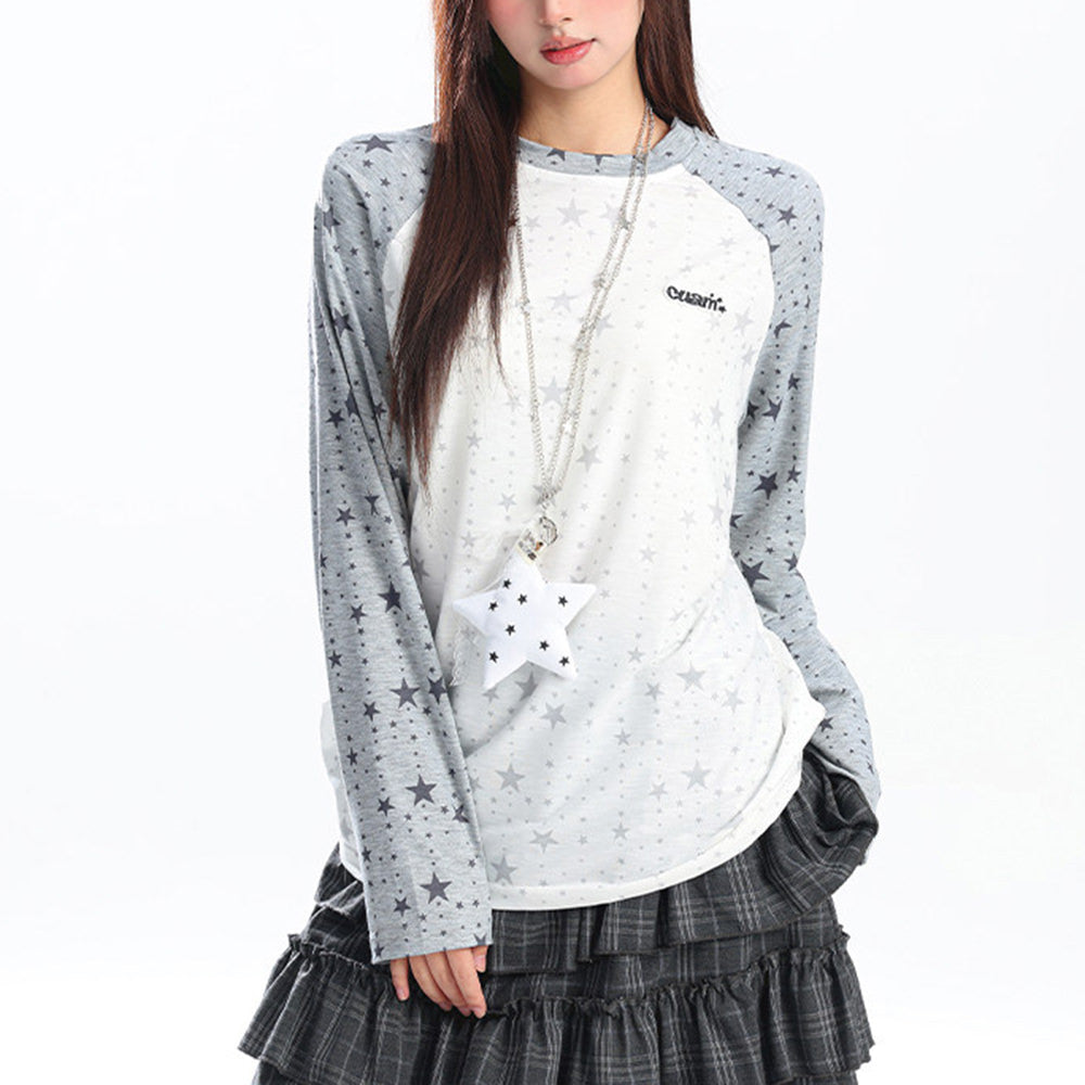 Star Print Raglan Long Sleeve Top