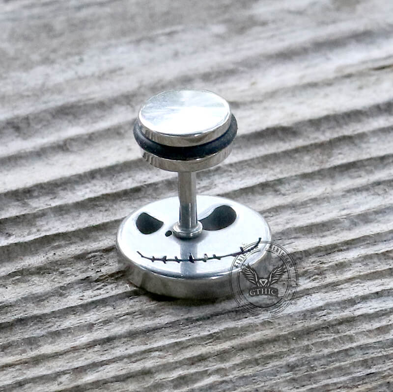 Stitched Smile Skull Stainless Steel Stud Earrings
