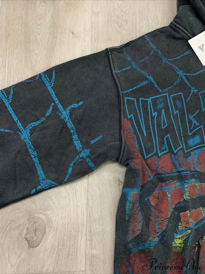 Streetwear Spider Web Vintage Print Zip Hoodie