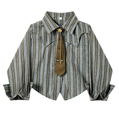 High School Crush Striped Cropped Shirt