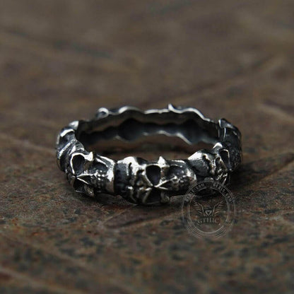 Surrounded Stainless Steel Skull Ring