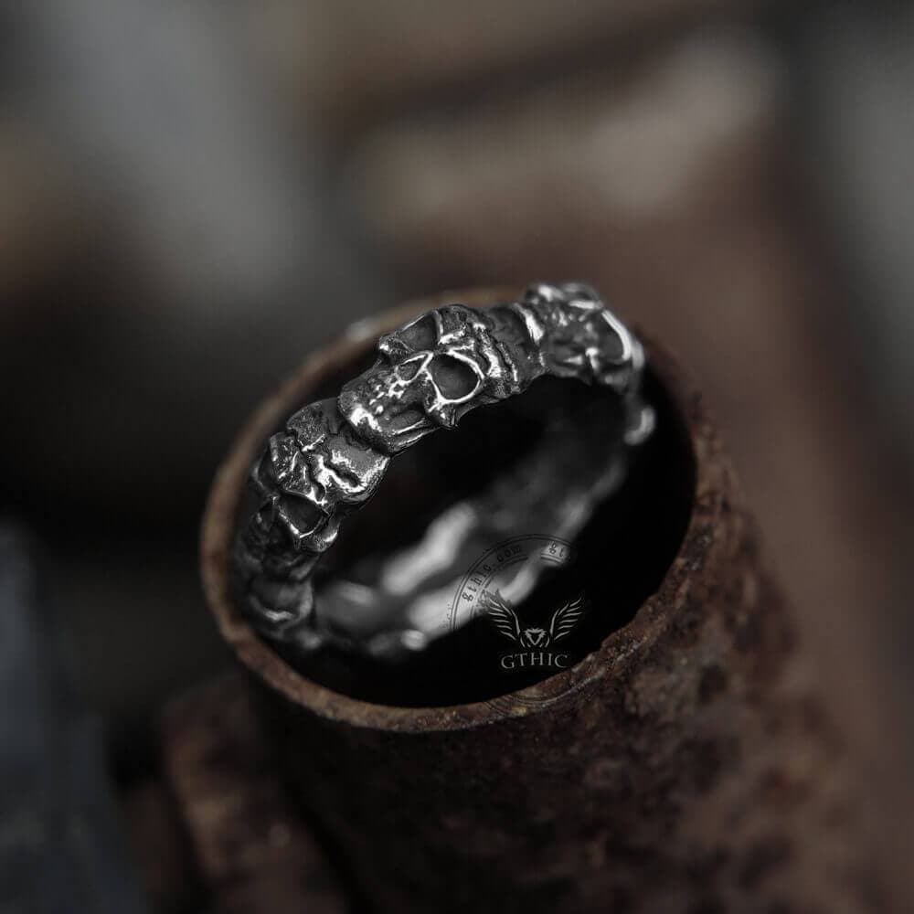 Surrounded Stainless Steel Skull Ring