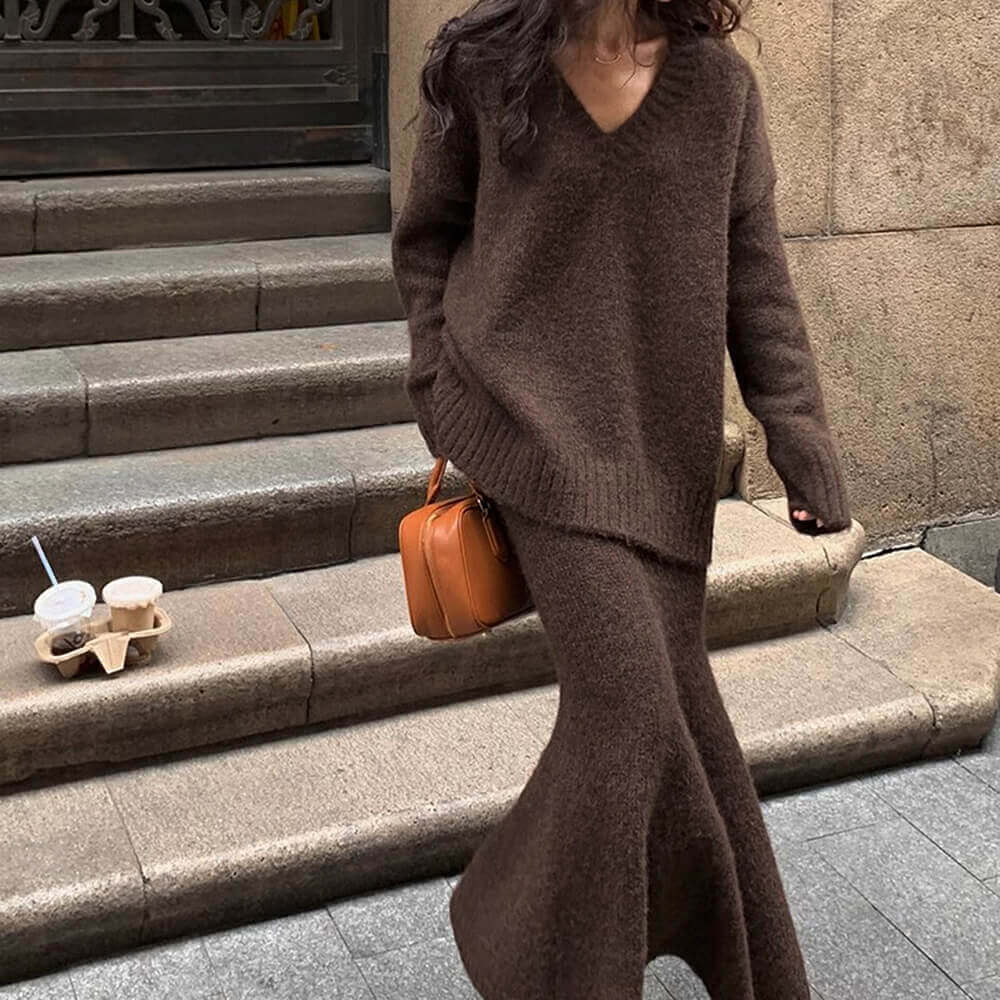 Mocha Sweater & Skirt Co-Ord