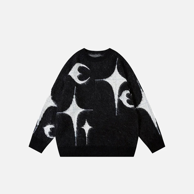 Star Moon Graphic Knitted Sweater Cozy Comfort with Celestial Style