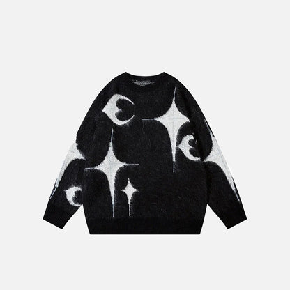 Star Moon Graphic Knitted Sweater Cozy Comfort with Celestial Style