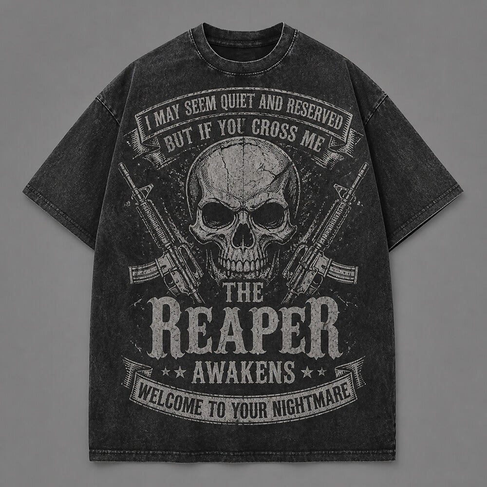 The Reaper Awakens Skull Graphic Vintage Washed T-Shirt