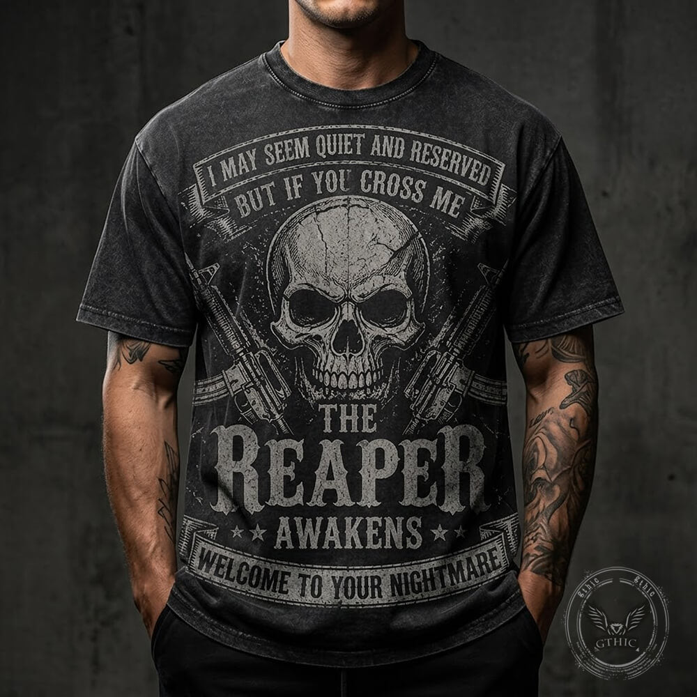 The Reaper Awakens Skull Graphic Vintage Washed T-Shirt