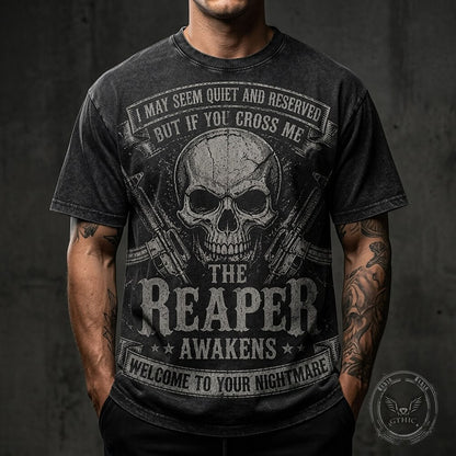 The Reaper Awakens Skull Graphic Vintage Washed T-Shirt