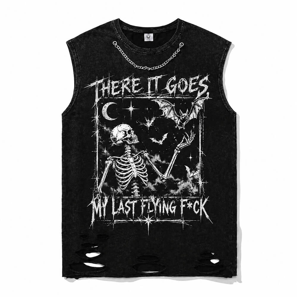 There It Goes Skull Flying Bat Cotton Vest Top