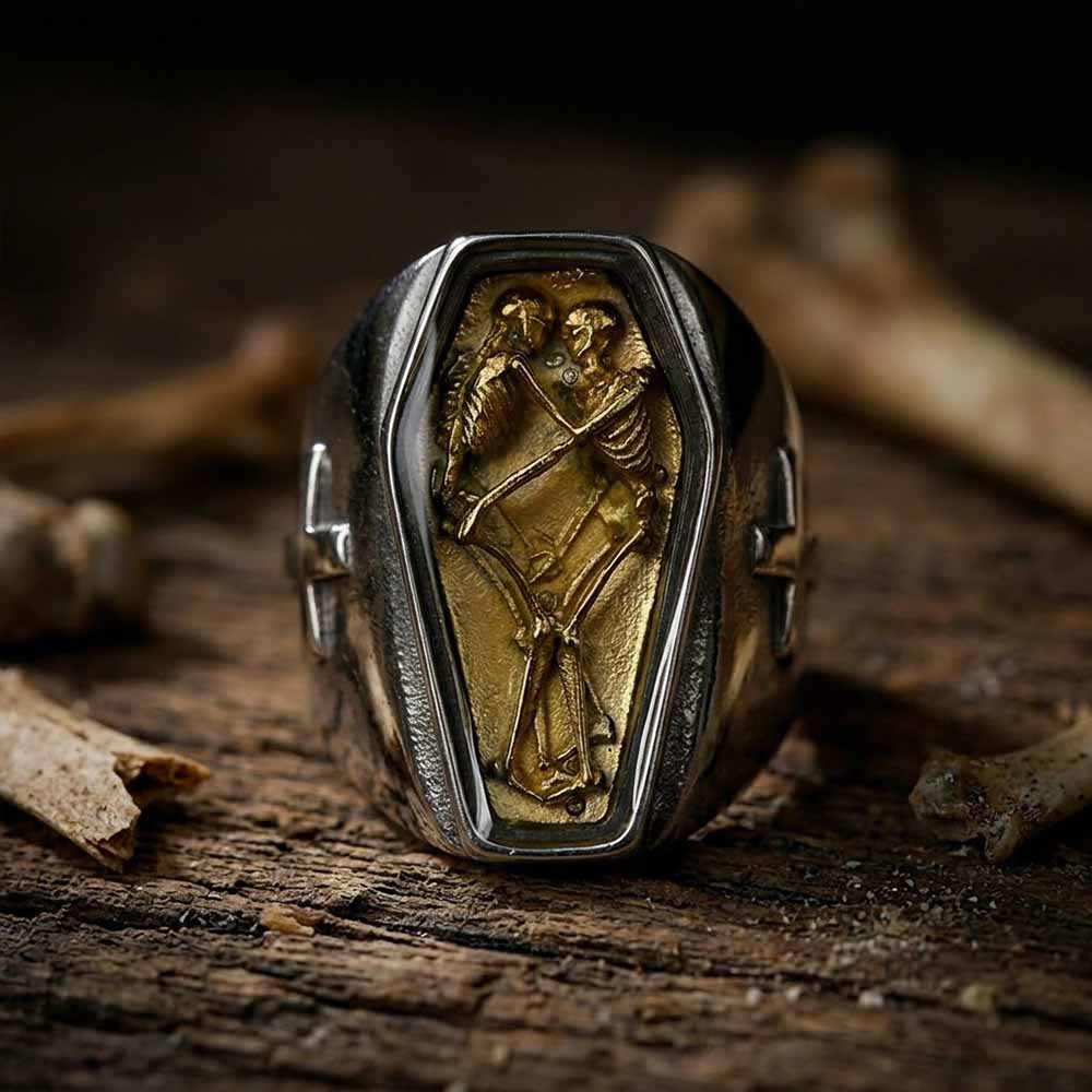 Till Death Skull Coffin Cross Stainless Steel Ring
