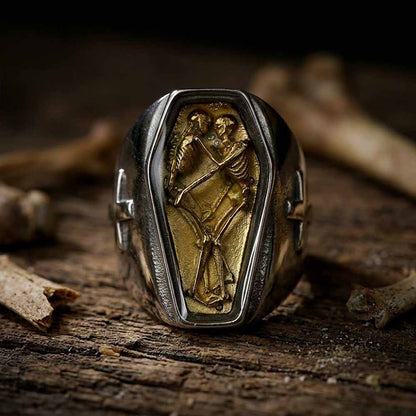 Till Death Skull Coffin Cross Stainless Steel Ring