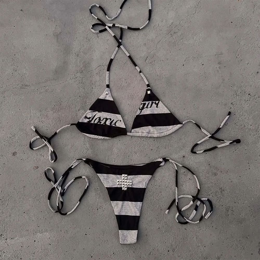 Toxic Girl Striped Bikini Set