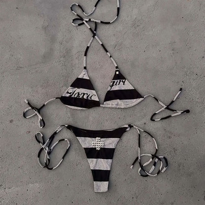 Toxic Girl Striped Bikini Set