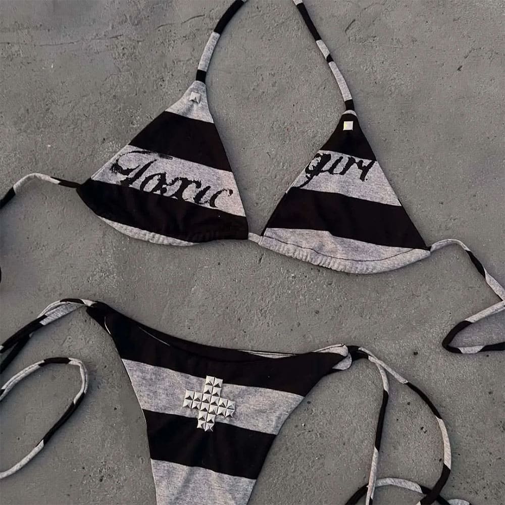 Toxic Girl Striped Bikini Set