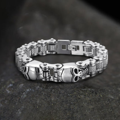 Two Skulls Stainless Steel Biker Bracelet