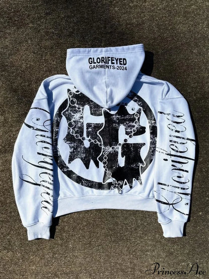 Unique Letter Print Retro Street Zip Hoodie