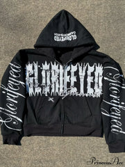 Unique Letter Print Retro Street Zip Hoodie