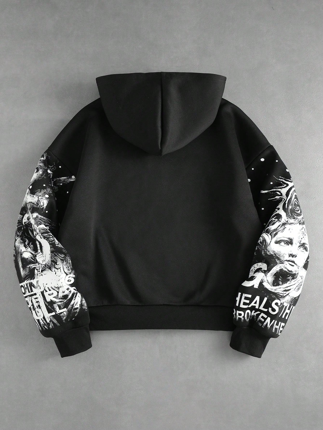 Men Loose Fit Angel Print Zip-Up Hoodie