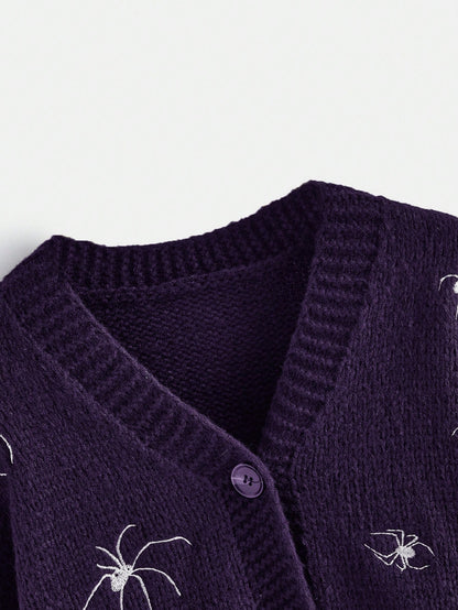 Women Gothic Spider Embroidered Cardigan