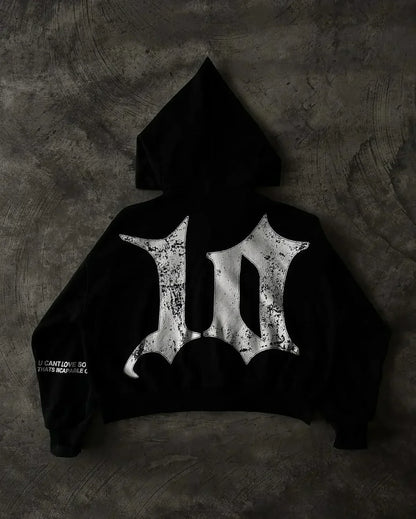 Vintage Black Zipper Hoodie