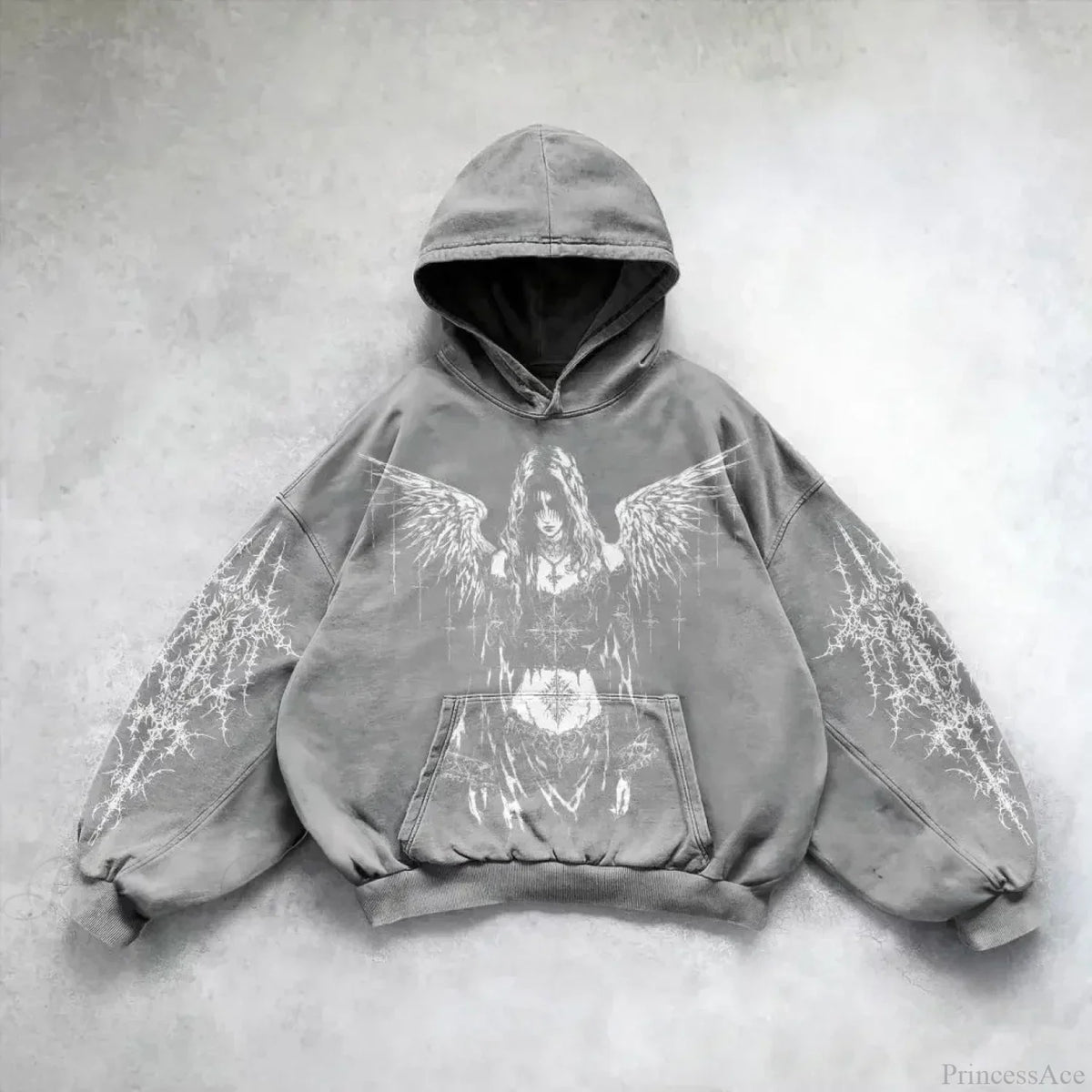 Vintage Print Zip Up Hoodie