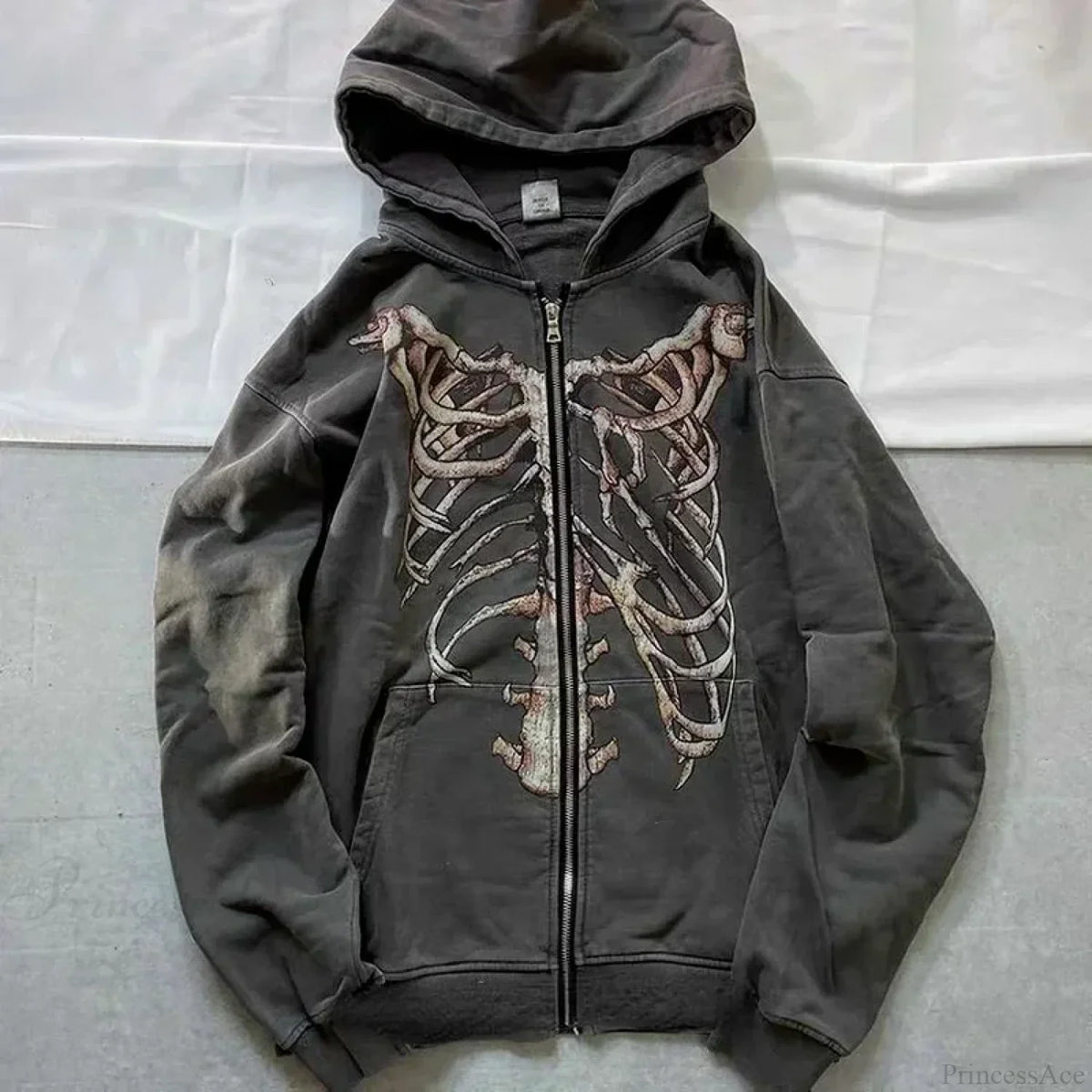 Vintage Skull Rose Print Hoodie