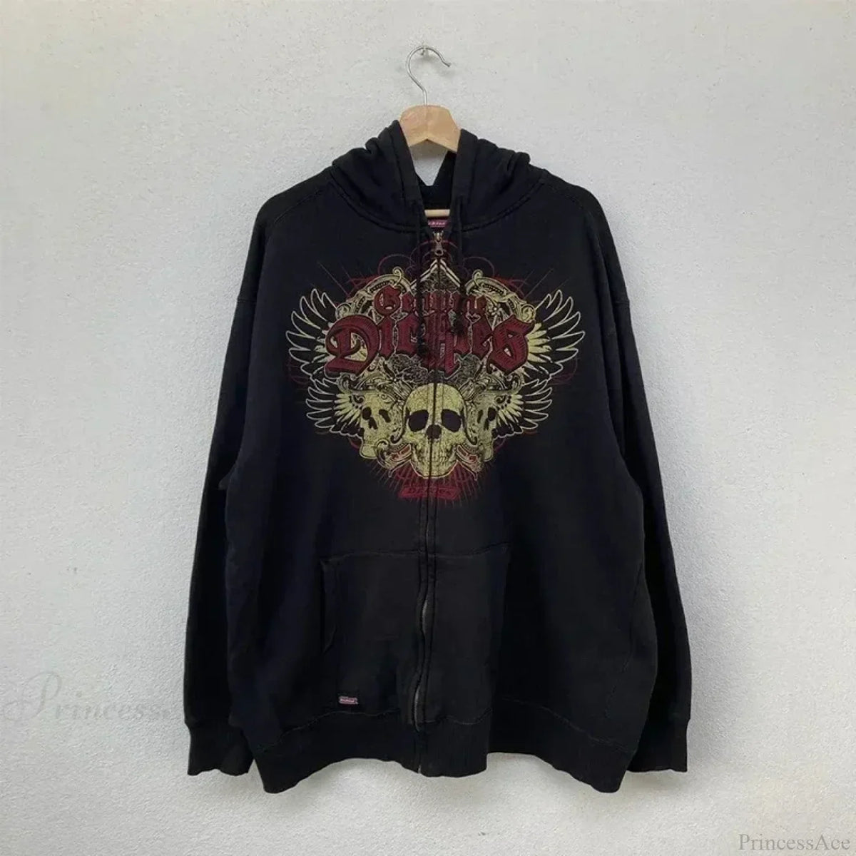 Vintage Skull Rose Print Hoodie