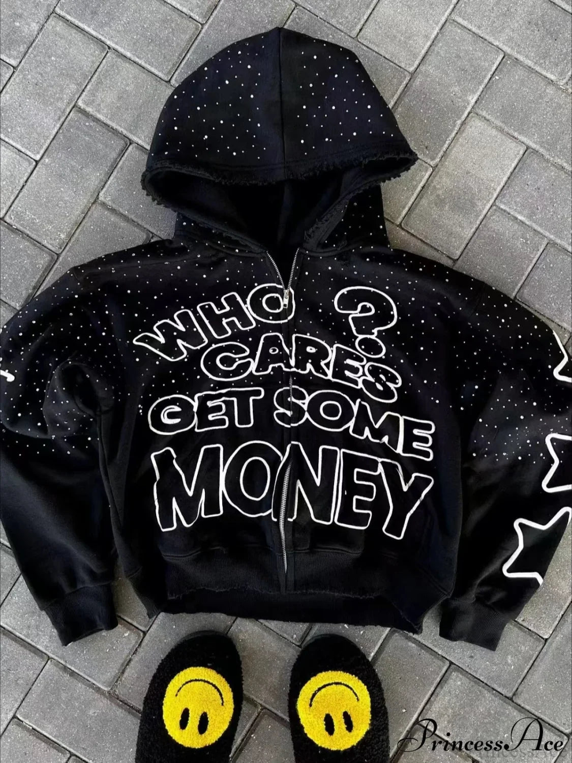 Vintage Y2k Zipper Print Hoodie