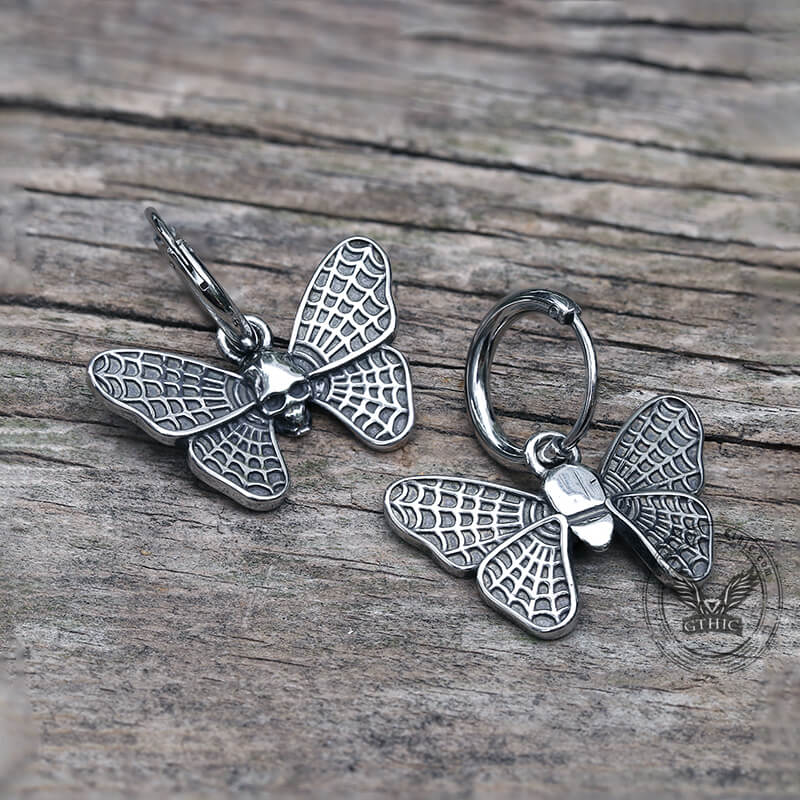 Vintage Butterfly Skull Stainless Steel Hoop Earrings