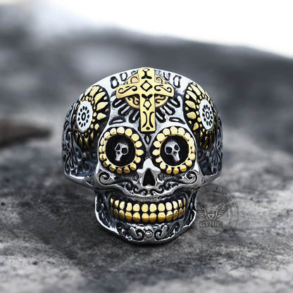 Vintage Cross Stainless Steel Sugar Skull Ring