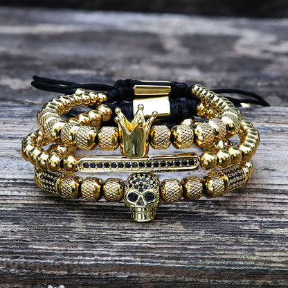 Vintage Crown Stainless Steel Skull Bracelet Set