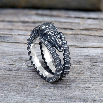 Vintage Goat Head Skull Stainless Steel Open Ring