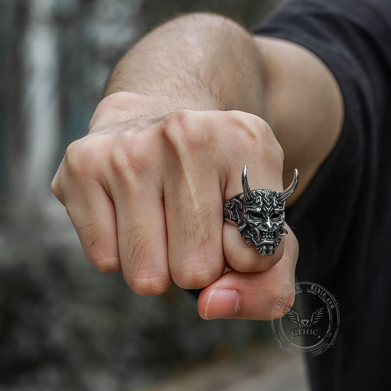 Vintage Oni Mask Stainless Steel Ring
