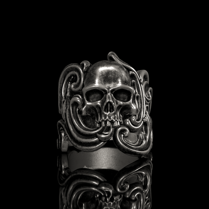 Vintage Pattern Sterling Silver Skull Ring