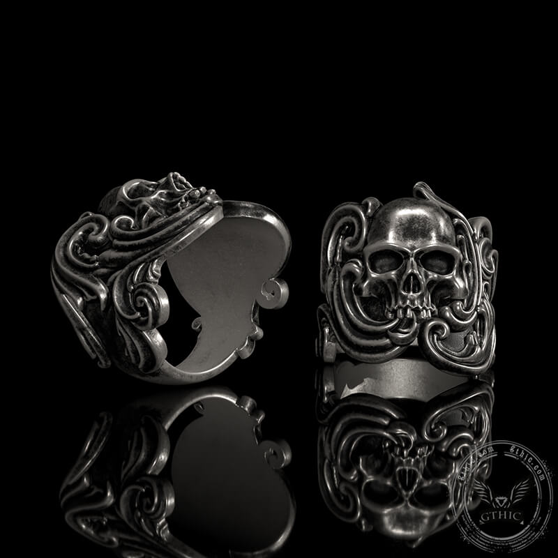 Vintage Pattern Sterling Silver Skull Ring
