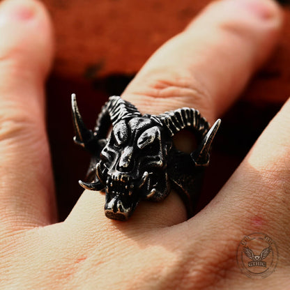 Vintage Satan Ram Head Stainless Steel Ring