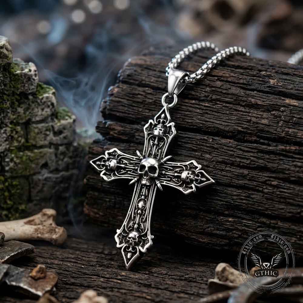Vintage Skull Baroque Cross Stainless Steel Pendant