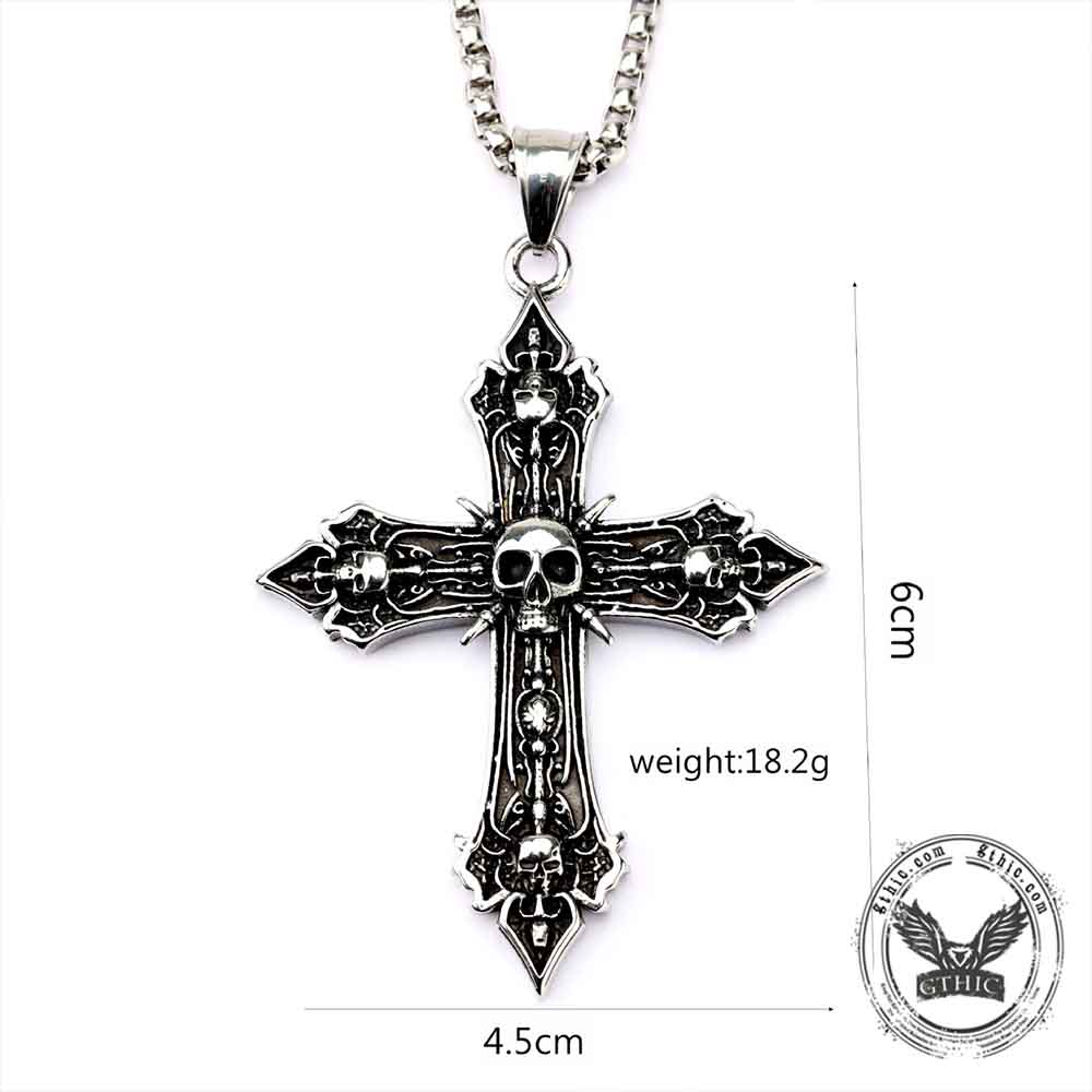 Vintage Skull Baroque Cross Stainless Steel Pendant