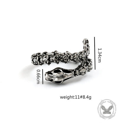 Vintage Snake Bone Stainless Steel Skull Open Ring