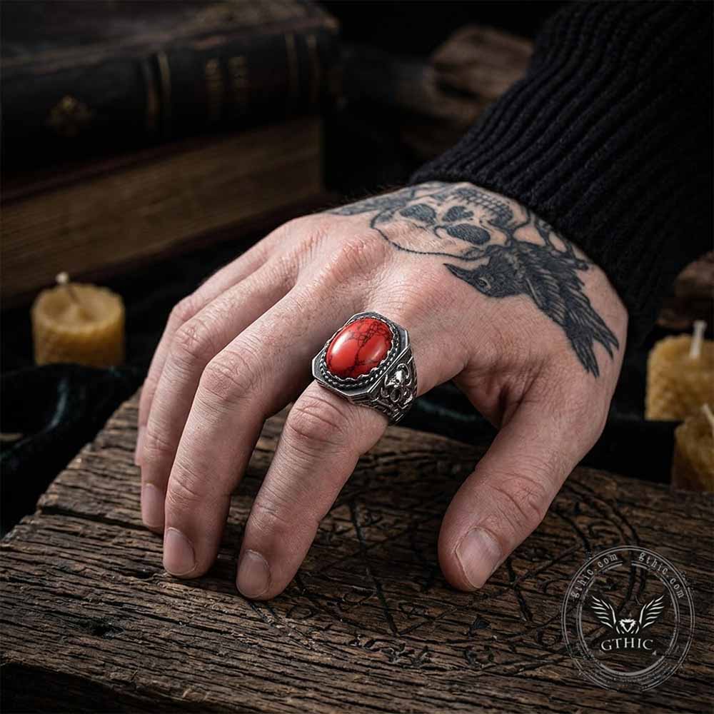 Vintage Turquoise Skull Stainless Steel Biker Ring