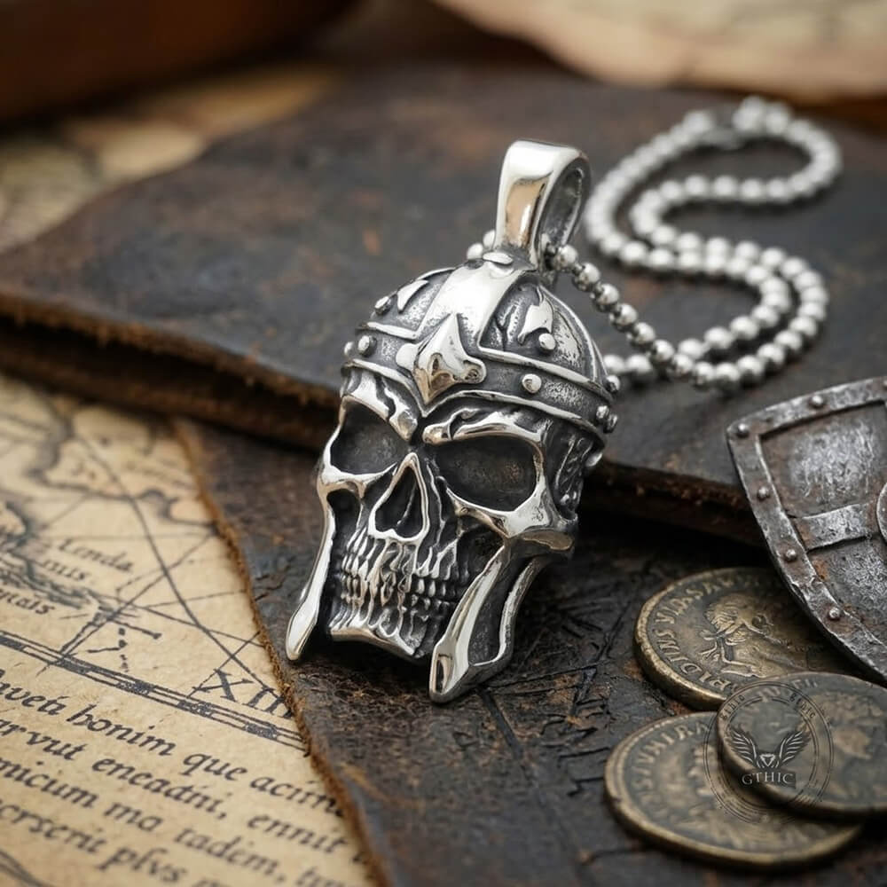 Vintage Viking Warrior Helmet Stainless Steel Skull Pendant