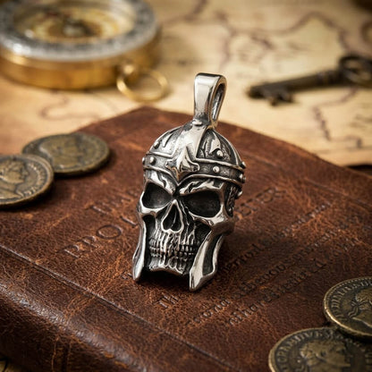 Vintage Viking Warrior Helmet Stainless Steel Skull Pendant