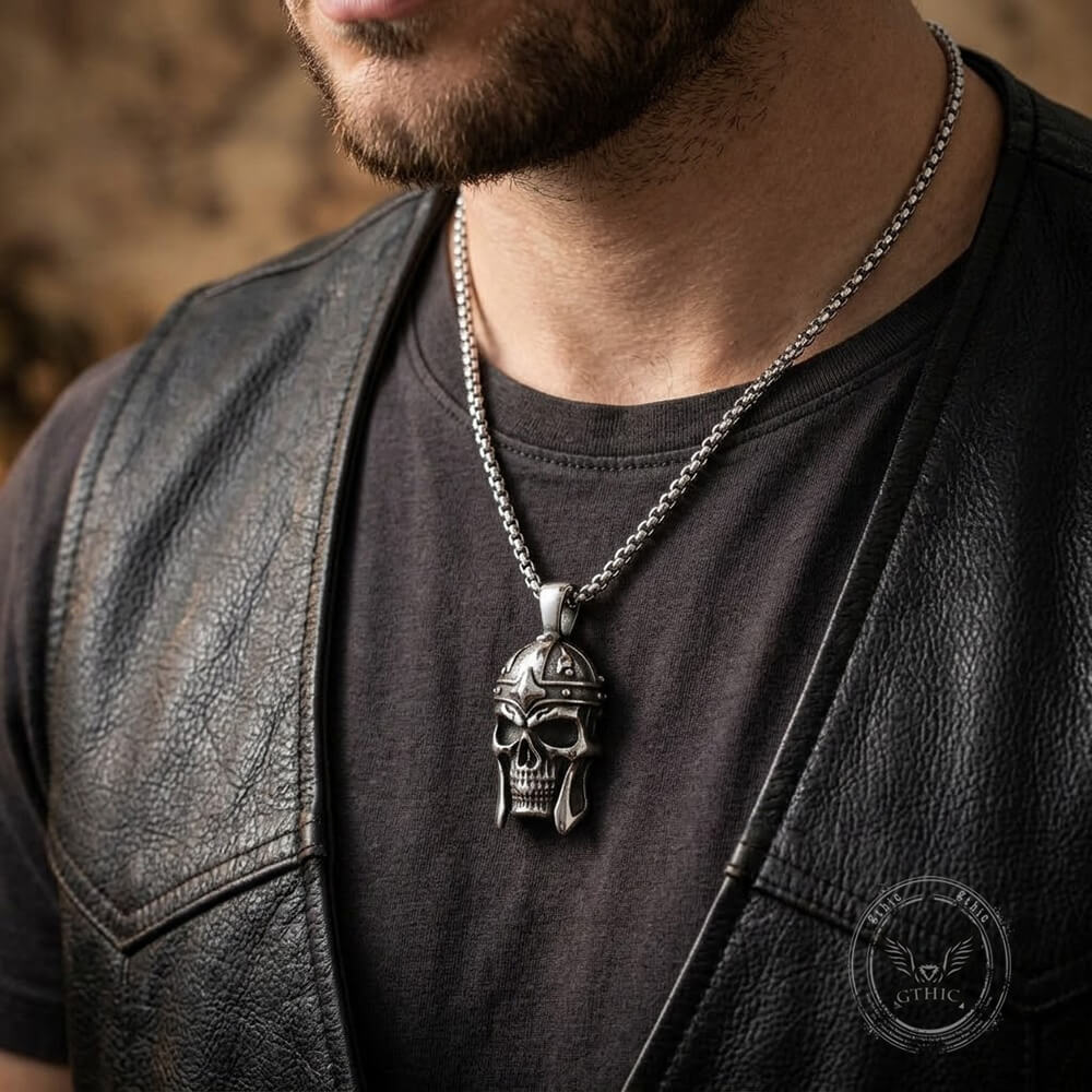 Vintage Viking Warrior Helmet Stainless Steel Skull Pendant