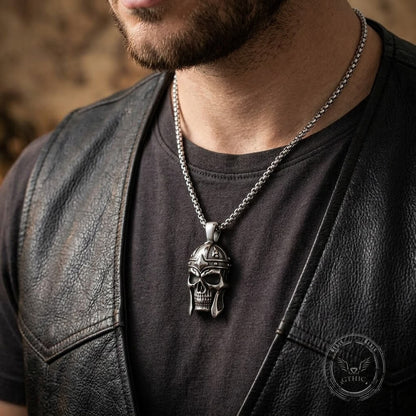 Vintage Viking Warrior Helmet Stainless Steel Skull Pendant